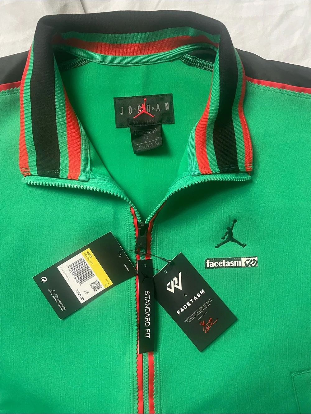 Jordan x Facetasm Retro 90’s Vintage Lime Green Zip-up Track Jacket NWT